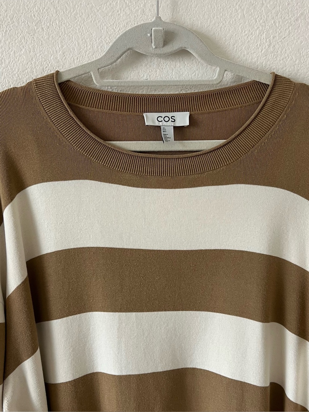 COS Oversized Striped Cotton Crewneck Sweater Brown Cream Size Large - Picture 5 of 14